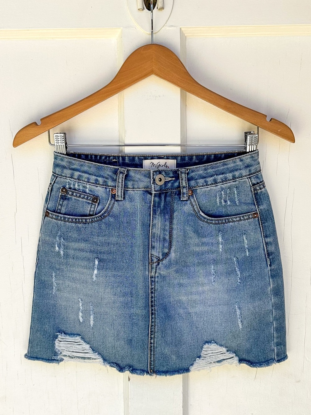 💙Distressed Jean Skirt